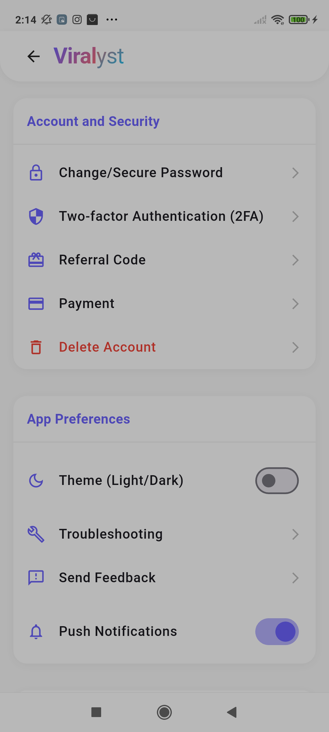 Schermata eliminazione account 3